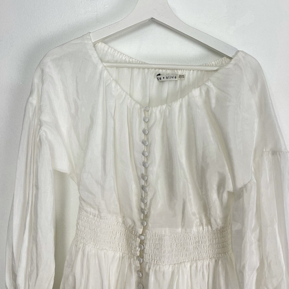 ALICE + OLIVIA Kiara Smocked Long Sleeve Button Front Dress in Off-white US 2 - Picture 6 of 10